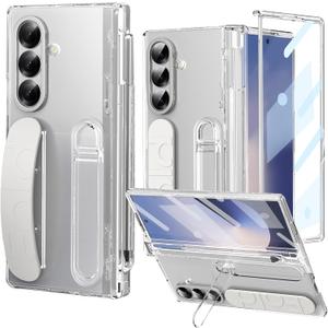 for Samsung Galaxy Z Fold 7 Case with Finger Strap Built-in S-Pen Slot & Pen Full Hinge Coverage Protection Screen Protector Cover for Samsung Galaxy Fold 7 (Full Clear)