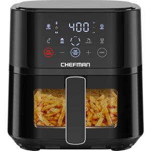 Chefman Air Fryer  4 QT Compact Airfryer for Quick & Easy Meals, Features Hi-Fry Technology for Extra Crisp, Easy-View Window, Touch Controls with 4 Presets, Nonstick & Dishwasher Safe Basket - Black