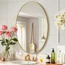 Gold Oval Mirror for Bathroom, 22x30 Inch Oval Bathroom Mirror with Brushed Metal Frame, Wall Mounted Decorative Vanity Mirror for Bathroom, Living Room, Entryway