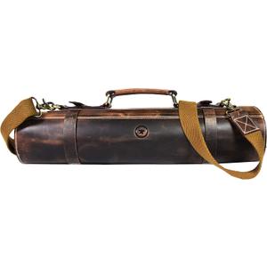 Leather Knife Roll Storage Bag, Elastic and Expandable 10 Pockets, Adjustable/Detachable Shoulder Strap, Travel-Friendly Chef Knife Case (Dark Brown, Leather) (29.5 (Height)x 19.7 (Breadth))