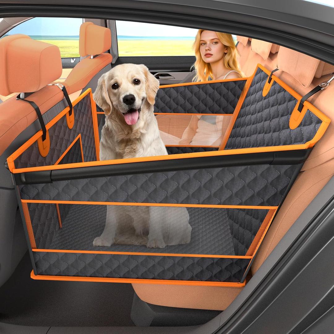 Dog Car Seat for Large Dogs, Half Back Seat Extender with Hard Bottom, Waterproof Non-Slip Pet Car Seat for Cars, SUVs and Trucks, Fits Medium Dogs (Black)