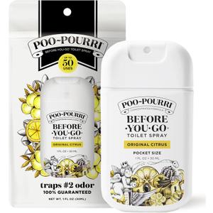 Poo-Pourri Before-You-Go Pocket Toilet Spray, Travel Essentials, Original Citrus, 1 Fl Oz, Up to 50 Uses, On-The-Go Bathroom Odor Deodorizer with Essential Oils, TSA Approved Size, Lemon Bergamot