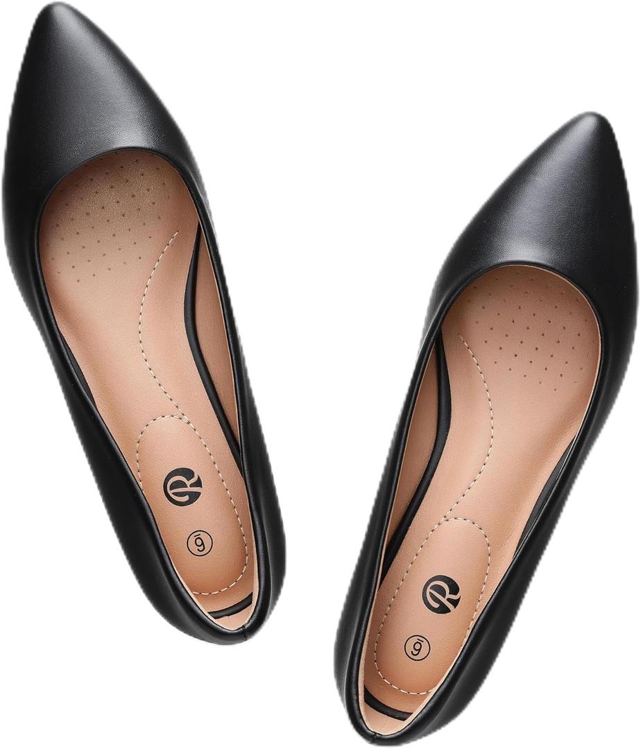 Rekayla Women's Flats Classic Pointed Toe Ballet Flats Shoes for Women Comfortable Slip On Dress Shoes for Work Office Casual Daily Wear Flat (8, Pu Black 1)