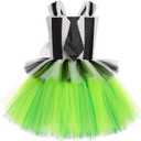 IBAKOM Girl Black and White Stripe Puffy Tulle Halloween Tutu Dress with Bowknot Headband Toddler Scary Birthday Outfits (10-12 Years, Green)