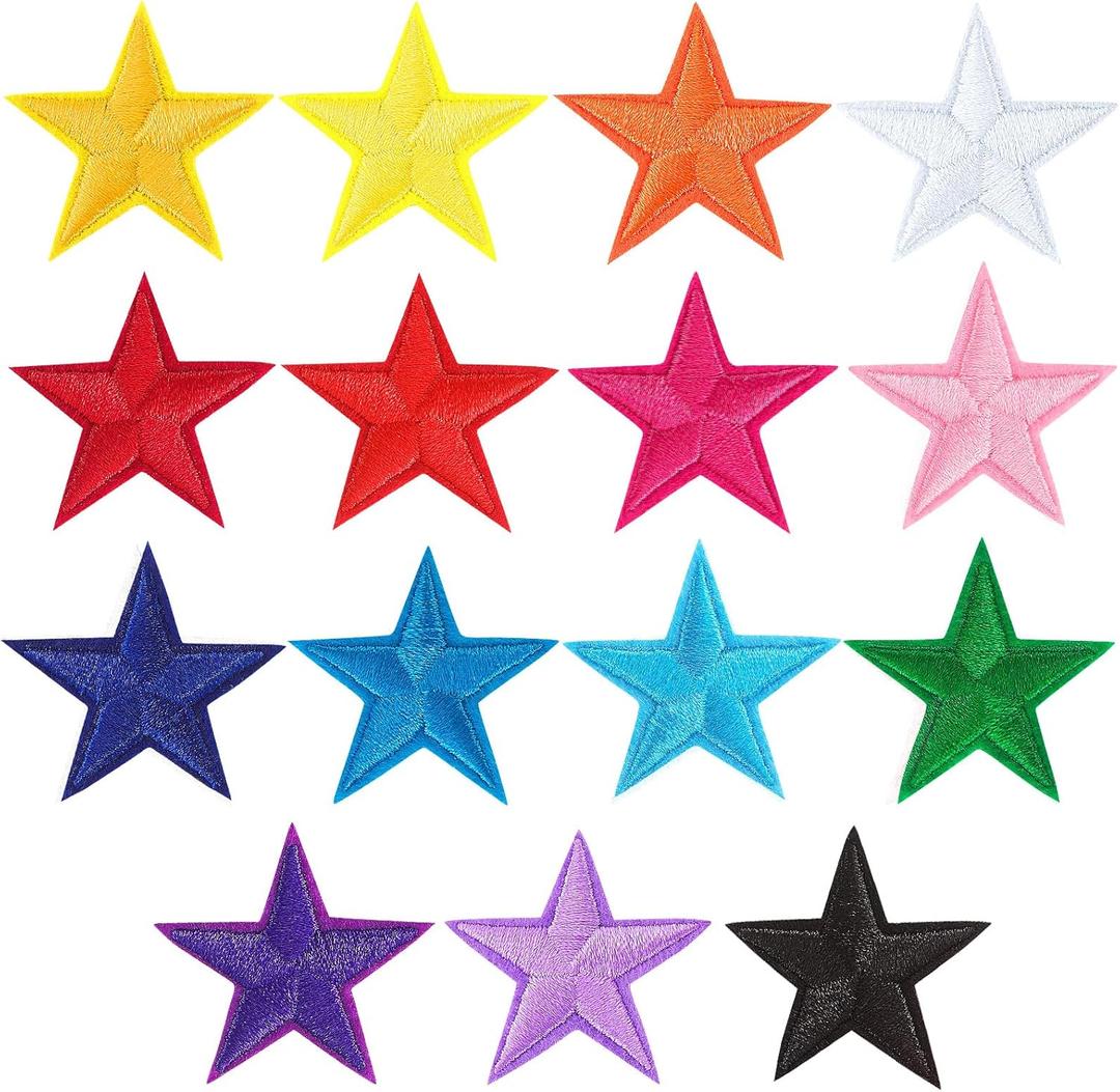 AUGSUN 30pcs Colorful Star Iron On Patches Clothing Embroidered Star Sew on Patches Applique Repair Patch ﻿