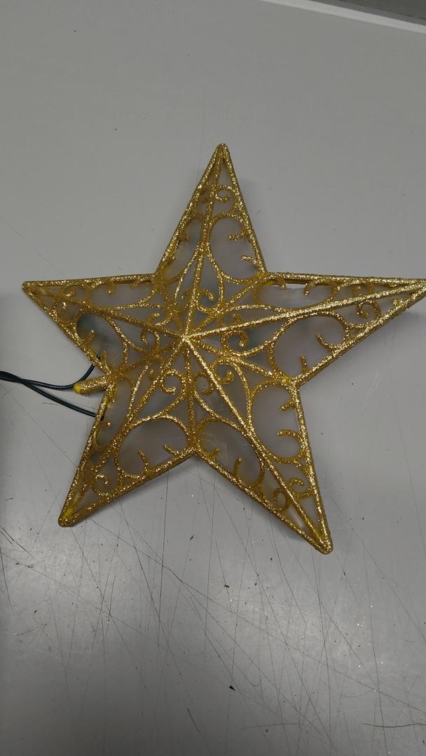 Christmas Star Tree Topper, 9.5 in Plug in Golden Glittered 3D Star Tree Topper, Metal Hollow Designed Built-in 10 Bulbs String Lights for Indoor Office Christmas New Year Holiday Tree Decoration