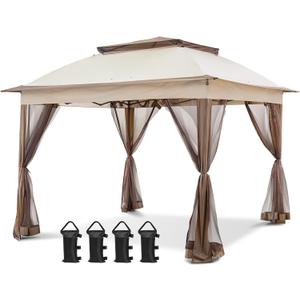 COOS BAY 11x11 Pop Up Gazebo with Mesh Netting, Instant Outdoor Canopy Tent, Water Resistant Shelter with UPF 50+ UV Protection, 121 Sq Ft Coverage, Beige