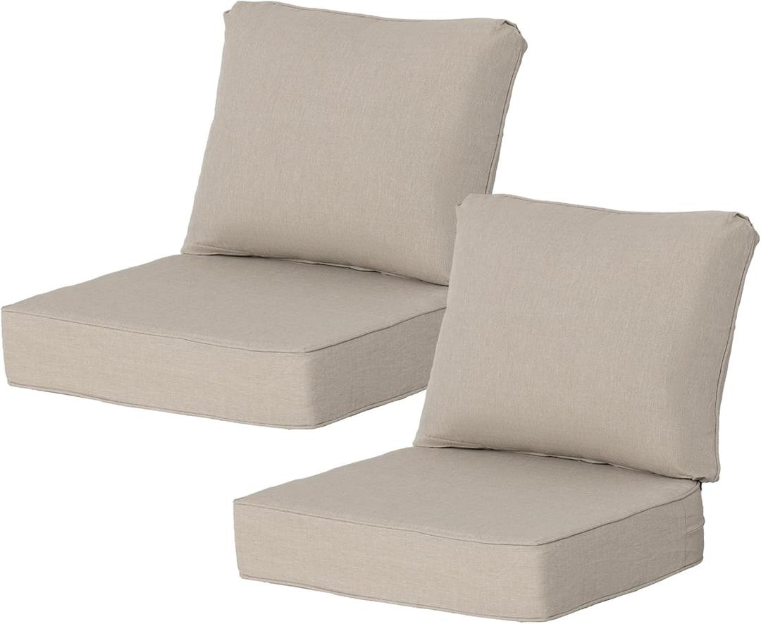 24x24 Inch Outdoor Deep Seat Cushions Set of 2,Thick High-Density Foam, Water-Resistant, Piped Edges & YKK Hidden Zipper for Patio Furniture,Putty, 24"x24"x5.5" 2sets -with curved