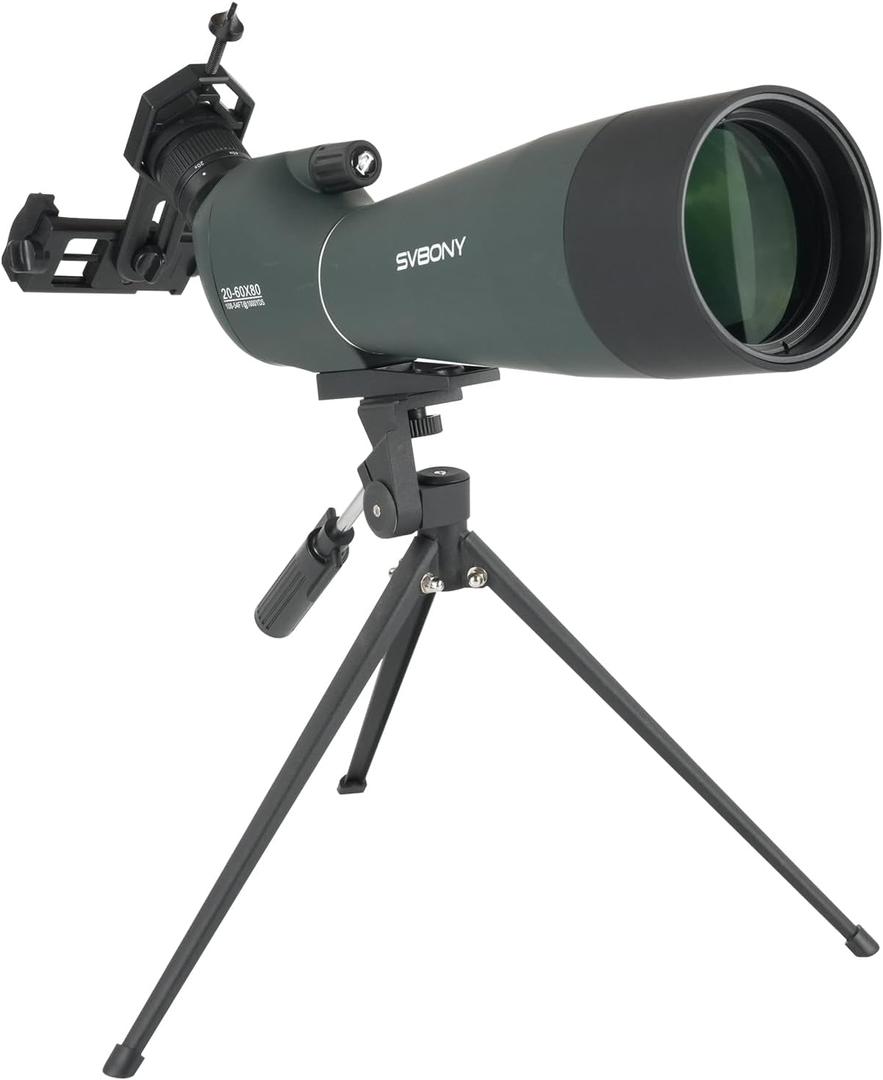SVBONY SV28 20-60x80 New Version Spotting Scope for Target Shooting, Long Range Spotter Scope with Phone Adapter and Tripod, HD Scope for Bird Watching, Wildlife Observation
