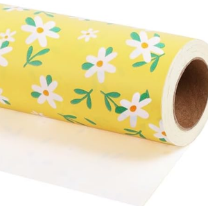 LaRibbons Easter Floral Wrapping Paper Jumbo Roll30 Inch X 33 Feet, White Daisies on Yellow Design, Spring Gift Wrap Stone Paper for Wedding, Mother’s Day, Baby Shower & Birthday