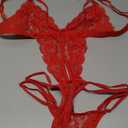 Avidlove Women One Piece Lingerie Deep V Lace Bodysuit Babydoll Teddy Underwear (Medium, 1 Red)