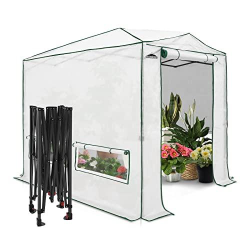 EAGLE PEAK 8x6 Portable Walk in Greenhouse, Pop Up Indoor Outdoor Greenhouse, Green House Kit with Zippered Roll-Up Doors and Windows, Woven Cover, Translucent