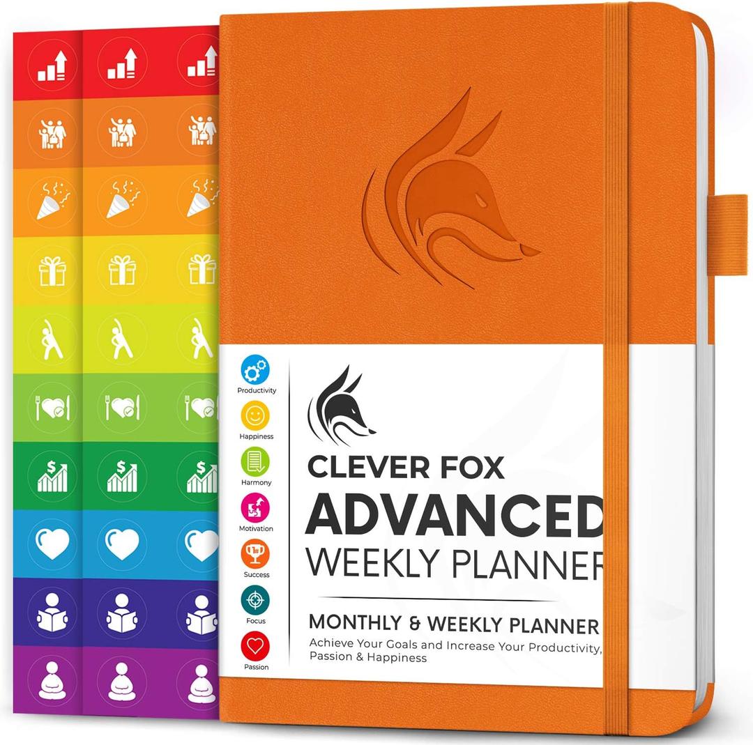 Clever Fox Advanced Weekly Planner  Undated Weekly & Monthly Life Goal Planner for Daily Productivity, Time Management and Hit Your Goals  Day Organizer Journal  Hardcover A5, Orange
