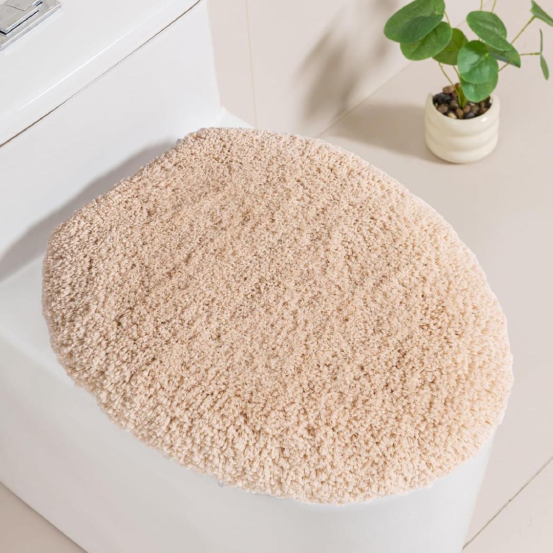 Microfiber Toilet Lid Cover, 19.5"x15" Machine Washable Toilet Seat Covers, Soft Absorbent Toilet Seat Lid Cover, Only Fit Elongated Toilet Seat, Beig