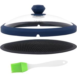 Glass Microwave Cover for Food 10.5 Inch Microwave Splatter Cover With Easy Grip Diamond Shape Handle Microwave Cover Glass Guard Lid Vented Edge Plate Cover for Heating Food (Dark Blue)