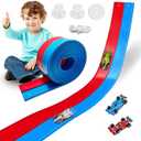 Flexible Race Track Toys for Kids 15 Ft with 4 Cars & Suction Cups, Portable Double Lane Racetrack Compatible with Hot Wheels & 1/64 Diecast Cars, Fun Car Ramp Track Set for Ages 3+(Blue & Red)