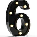 Pooqla Decorative Led Light Up Number Letters, Black Plastic Marquee Number Lights Sign for 6th 16th 60th Birthday Party Wedding Decor Battery Operated Black Decoration 6