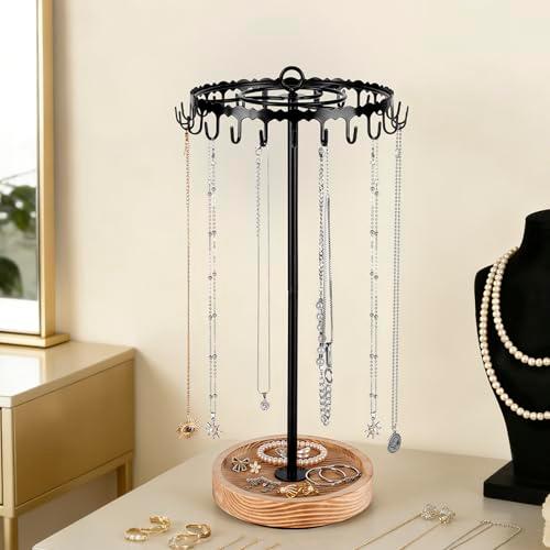 Losneg Rotating Necklace Holder Tree Stand Jewelry Organizer with Hooks for Vendors Display Women Men, Gift for Mother