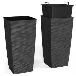 Mueller M-Resin Heavy Duty Tall Planters for Outdoor Plants, Indoor Grande Plant Pots, Boxes, Trees, Flower Pots, 2-Piece Set, 27.5”, Modern Design, Built-in Drainage, Front Porch Decor, Dark Grey