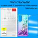 2 x for Samsung Galaxy A56 5G Case with Tempered Glass Screen Protector Glitter Bling Floating TPU Bumper Cushion Corners Protection Case - Purple