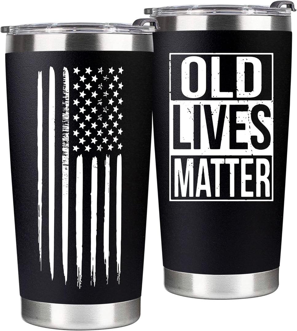 Gag Christmas Gifts for Men, Dad from Daughter, Son - 30th, 40th, 50th and 60th Birthday Gifts for Men, Grandpa - Funny Old Man Gift, Old Lives Matter Tumbler 20oz (Black)