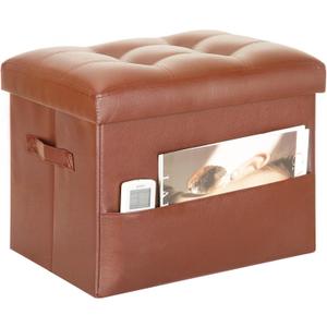 Storage Ottoman Foot Rest Stool. Folding Ottoman with Storage with Thicker Foam Padded Seat. 330 lbs Footstool Bench for Living Room, Bedroom, Home Office Table, 17x13x13in, Light Brown