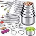 EWFEN Measuring Cups and Spoons Set, 7 Stainless Steel Nesting Measuring Cups & 7 Spoons, 5 Mini Measuring Spoons &1 Leveler, Kitchen Gadgets for Cooking & Baking, Square
