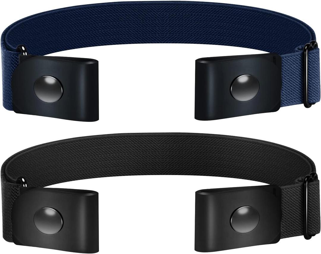 Belts for Women/Men Buckle Free Elastic Belt Invisible No Buckle Stretch Waist Belt For Jean Pants,Dresses,No Bulge (2pcs/Black+Blue)