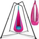 Swing Stand Frame with Sensory Pod Swings and Chair, Sensory Swing Set, X-Shaped Swing Frame, Heavy-Duty Metal Hammock Chair Stand for for Adults Indoor and Outdoor 330LBS(Pink)