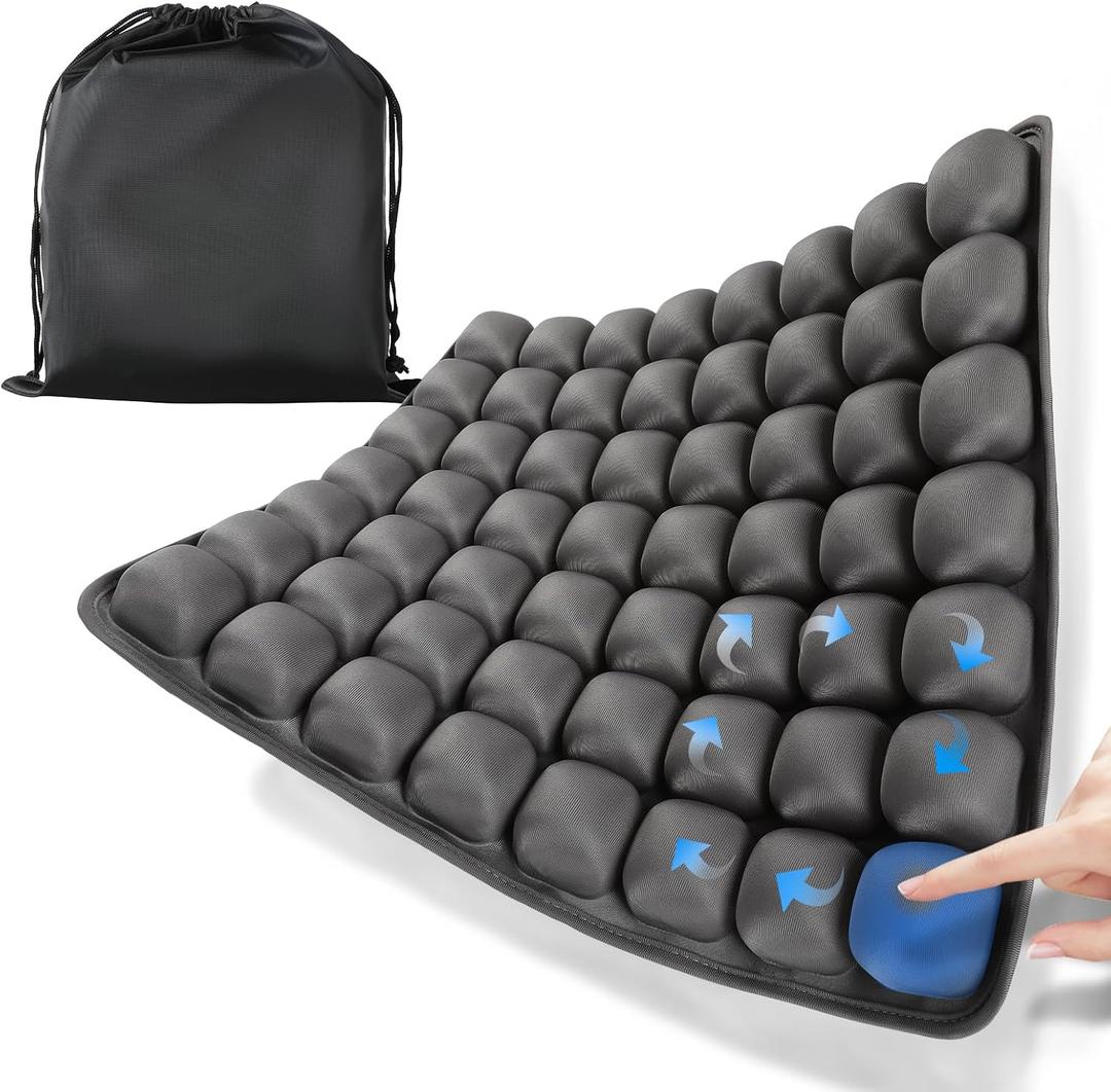 JOYMAY Travel Seat Cushion Inflatable Seat Cushion 56 Ergonomic Air Cell 3D Air Seat Cushions Adjustable Inflatable Portable Airplane seat Cushion for Wheelchair, Car, Office, Home Living (Grey)