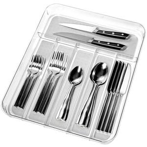 madesmart Silverware Tray - Large | Light Grey | Clear Soft Grip Collection | 6-compartment | Soft-grip Lining | Non-slip Feet | BPA-free