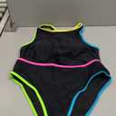 SUUKSESS Women High Waisted Bikini Sets High Neck Sporty Two Piece Swimsuits Color Block Racerback Crop Top Bathing Suit (Rainbow Black,L)