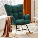 Sweetcrispy Rocking Chair Nursery, Teddy Upholstered Glider Rocker with High Backrest, Reading Chair Modern Rocking Accent Chairs Glider Chair for Nursery, Living Room, Bedroom (Pine Green)