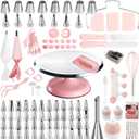 Cake Decorating Kit, 138pcs Cake Decorating Supply with Aluminium Cake Turntable, 64 Numbered Icing Piping Tips, 2 Spatulas, 3 Icing Comb Scraper and Leveller, 32 Piping Bags,cake decorating tool (Light Pink)