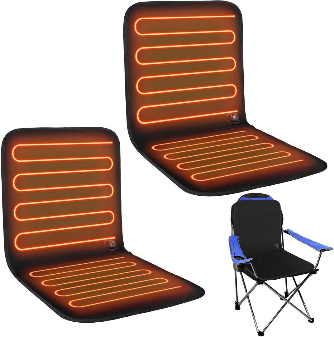 Wenqik USB Portable Heated Seat Cushion 17.72"x17.72" Heated Stadium Seat Cover 3 Mode Adjustable Heated Seat for Outdoors with Back Support Heating Pad for Chair at Work Office Bench (Black,2 Pcs)