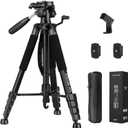 JOILCAN Tripod Camera Tripods, 74" Tripod for Camera Phone Video Recording, Heavy Duty Cameras Tripod Stand, Professional Travel DSLR Tripods Compatible with Canon iPhone, Max Load 15 LB (Black)