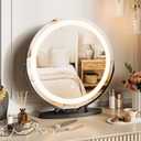 IDEALHOUSE 19" Round Vanity Mirror with Lights, Large Vanity Mirror with 3 Color Lighting Dimmable, Smart Touch Control, 360Rotation Makeup Mirror for Bedroom, Dressing Room, TabletopBlack