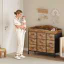 Baby Changing Table, 9 Fabric Boxes, Waterproof Pad, Mobile, Rustic Brown