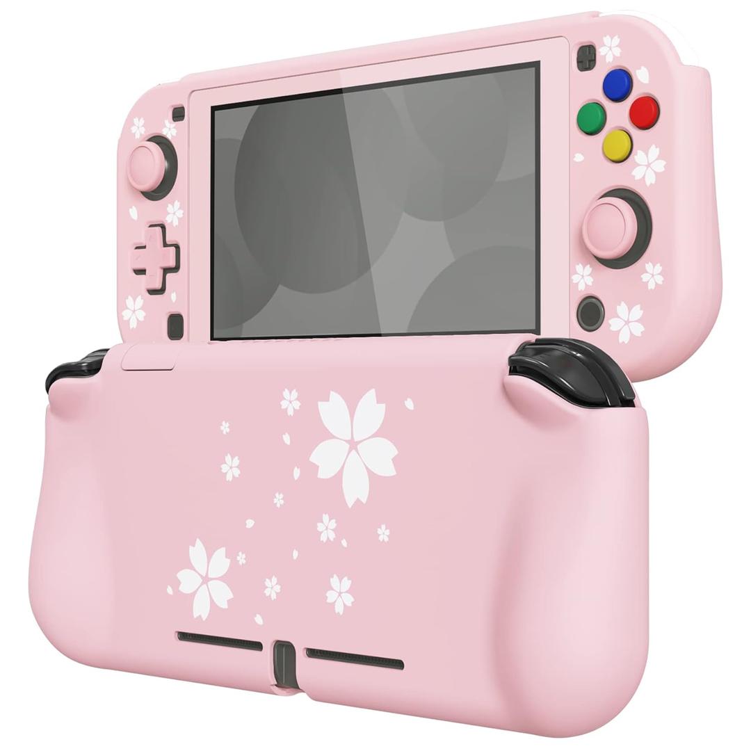 playvital ZealProtect Protective Case for Nintendo Switch Lite, Hard Shell Ergonomic Grip Cover for Nintendo Switch Lite w/Screen Protector & Thumb Grip Caps & Button Caps - Cherry Blossoms Petals