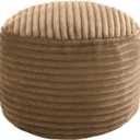 MeMoreCool Stuffed Round Pouf Ottoman Foot Rest, Soft Plush Floor Pouf Foot Stool, Corduray Footstool Footrest, Small Round Ottoman for Living Room Couch Sofa Chair, 20x15 Inch Coffee