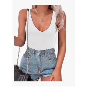 SAUNGKUAI Women’s Bodysuit Sexy Plunge Deep V Neck Backless Sleeveless Tank Thong Body Suits Outfits for Going Out, Size:L
