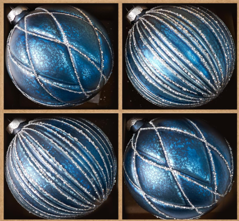 DN DECONATION 4PCS Blue Glass Christmas Ball Ornaments – 4” Shimmering Silver Lines Hanging Ball Ornaments Set for Christmas Tree, Winter Decor Elegant Holiday Decorations Wedding