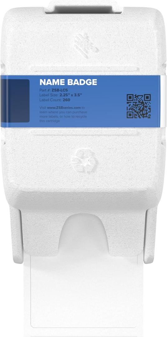 Zebra ZSB Series Labels - Potato Starch-Based Printer Label Paper - Recyclable Cartridge for Stickers - Versatile, Cloud-Based Adhesive - Name Badge, 2.25" x 3.5"