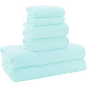 MOONQUEEN Ultra Soft Towel Set-Quick Drying-2 Bath Towels 2 Hand Towels 2 Washcloths - Microfiber Coral Velvet Highly Absorbent Towel for Bath Fitness, Bathroom,Sports,Yoga, Travel(Frozen Blue, 6 Pcs)