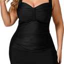 Halcurt Women's Plus Size Boyleg One Piece Swimsuit with Boyshorts Ruched Tummy Control Bathing Suit (1X, Black)