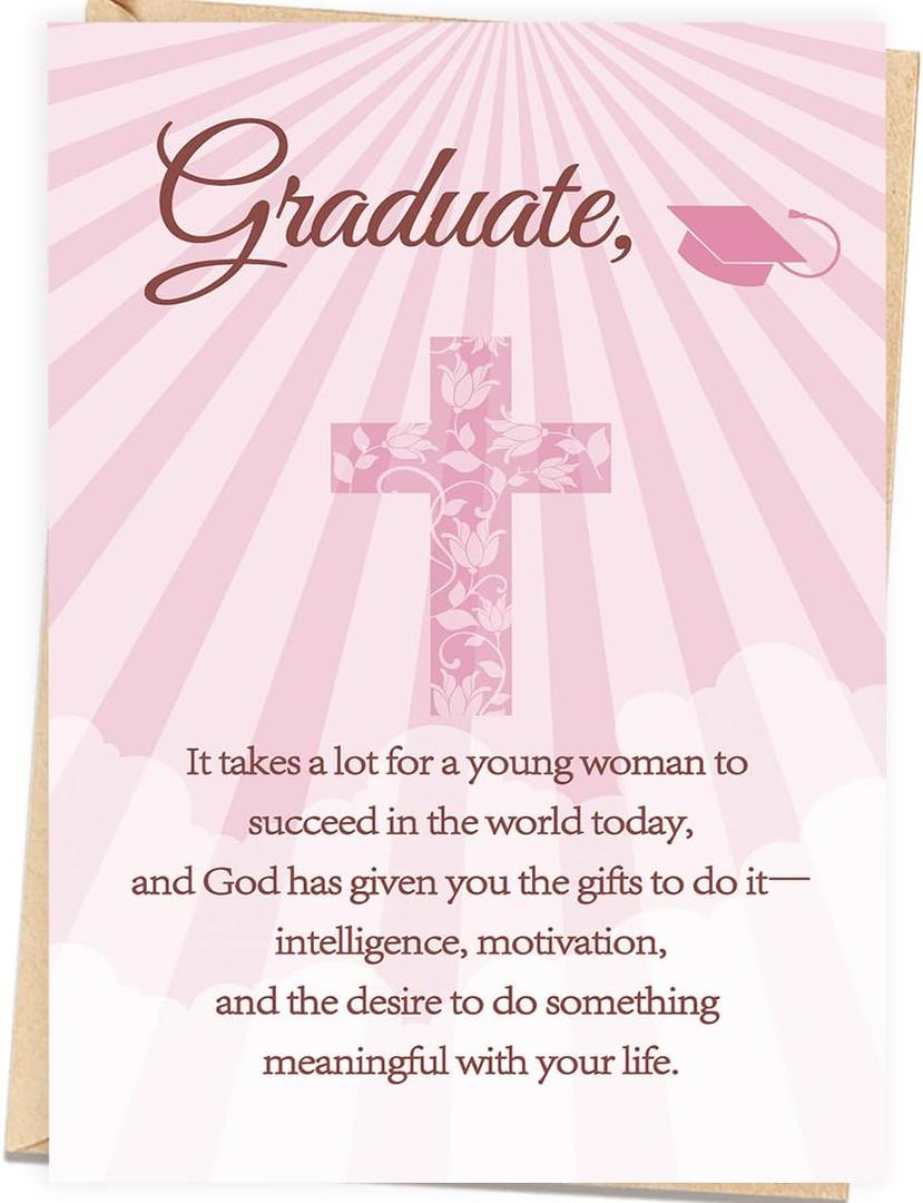 3 x Christian Graduation Card for Women, Religious Graduation Gift for Her, Inspirational Faith-Based Blessings for High School, College & University Graduates