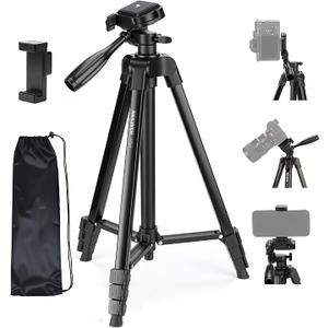 NEEWER Entry Level Version Tripod for Cell Phone & Camera, Metal Lightweight Portable Travel Stand with Cold Shoe Cellphone Holder Mount Compatible with iPhone for Video Recording Filming, TP53