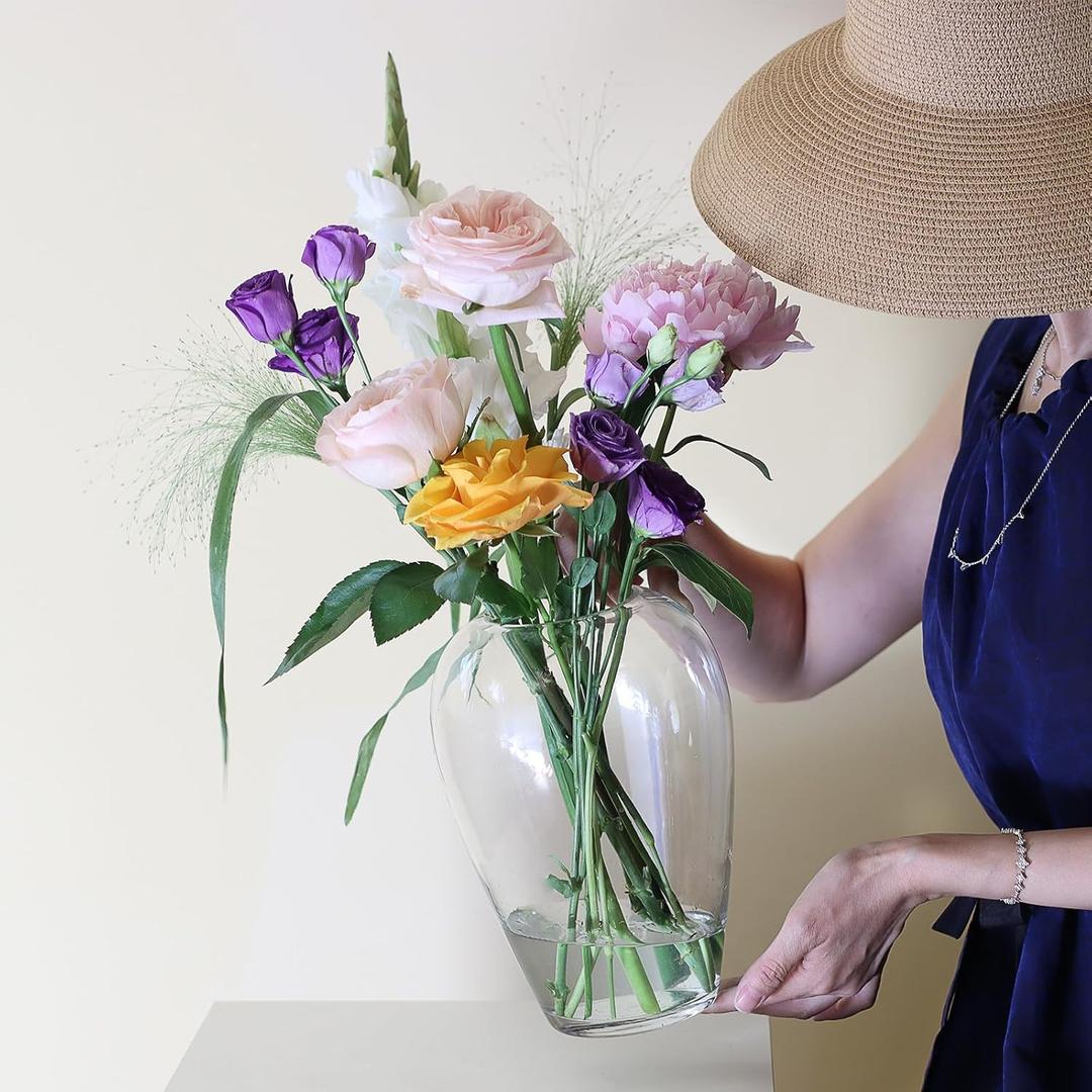 10 Inch Large Glass Vase for Centerpieces,Modern Clear Tall Vase Decorative for Flower,Home Decor,Wedding,Living Room,Dining Table, Office,Entryway, Shelf, Birthday, Housewarming Gift