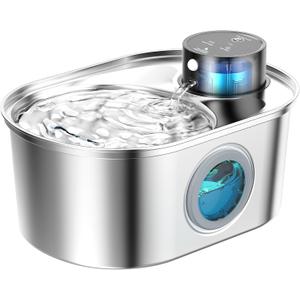 Wireless Cat Water Fountain: Battery Operated Stainless Steel Pet Fountain, Automatic Cordless Water Dispenser Indoor, Metal Faucet Bottle for Drinking, Rechargeable Dog Water Bowl with 1 Filter
