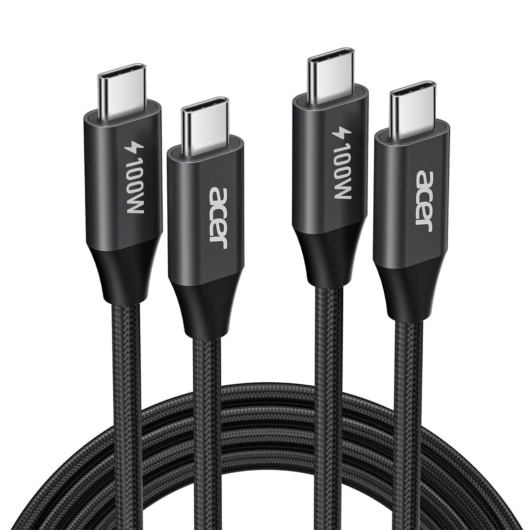 acer USBC Cable, 100W USB C Cable (6.6FT/2 Pack), C to C Fast Charging Nylon Braided Type-C Charger Cord Compatible with iPhone 17/16/ 15 Pro Max, Galaxy S25/S24, MacBook Pro/Air, iPad, etc.